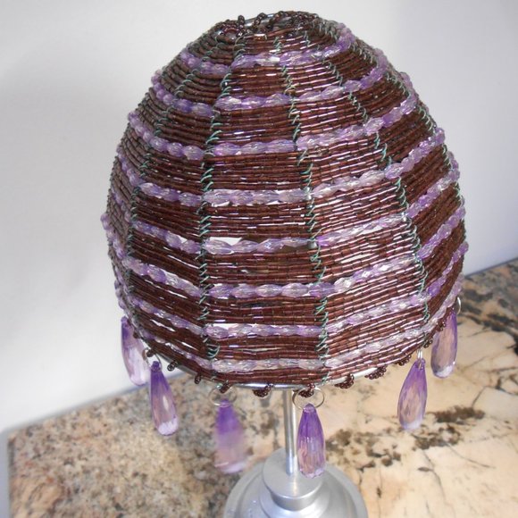 Vintage Purple beaded tea light holder/lamp. - Picture 11 of 13